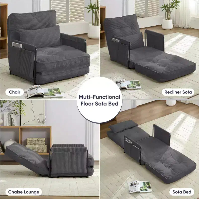 Mjkone multifunktionales Schlafsofa zum Zusammenklappen, Schlafsofa-Set für den Boden, bequemes Sofa mit Kissen, Rückenlehne mit 6 verstellbaren Positionen