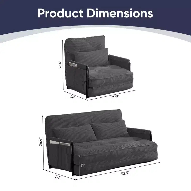 Mjkone multifunktionales Schlafsofa zum Zusammenklappen, Schlafsofa-Set für den Boden, bequemes Sofa mit Kissen, Rückenlehne mit 6 verstellbaren Positionen