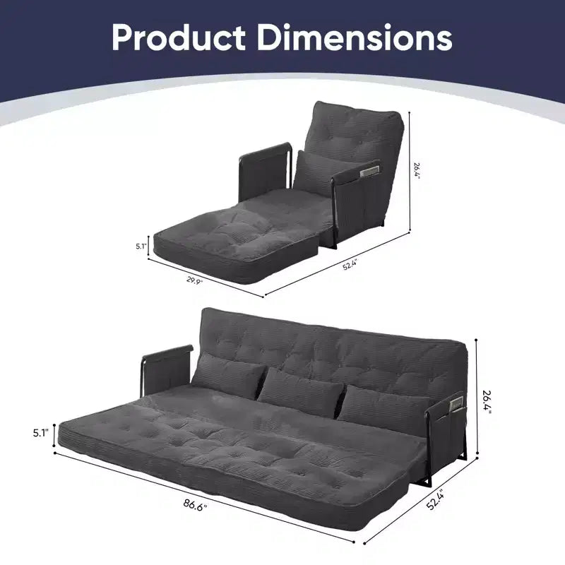 Mjkone multifunktionales Schlafsofa zum Zusammenklappen, Schlafsofa-Set für den Boden, bequemes Sofa mit Kissen, Rückenlehne mit 6 verstellbaren Positionen