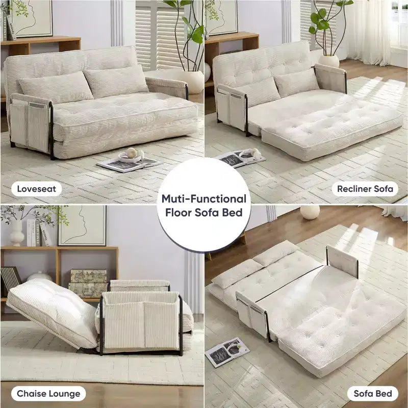 Mjkone multifunktionales Schlafsofa zum Zusammenklappen, Schlafsofa-Set für den Boden, bequemes Sofa mit Kissen, Rückenlehne mit 6 verstellbaren Positionen