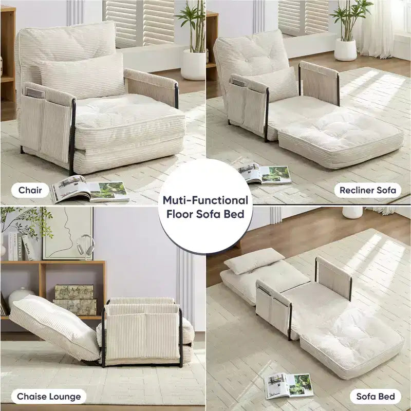 Mjkone multifunktionales Schlafsofa zum Zusammenklappen, Schlafsofa-Set für den Boden, bequemes Sofa mit Kissen, Rückenlehne mit 6 verstellbaren Positionen