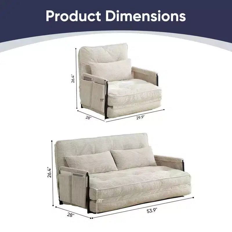 Mjkone multifunktionales Schlafsofa zum Zusammenklappen, Schlafsofa-Set für den Boden, bequemes Sofa mit Kissen, Rückenlehne mit 6 verstellbaren Positionen