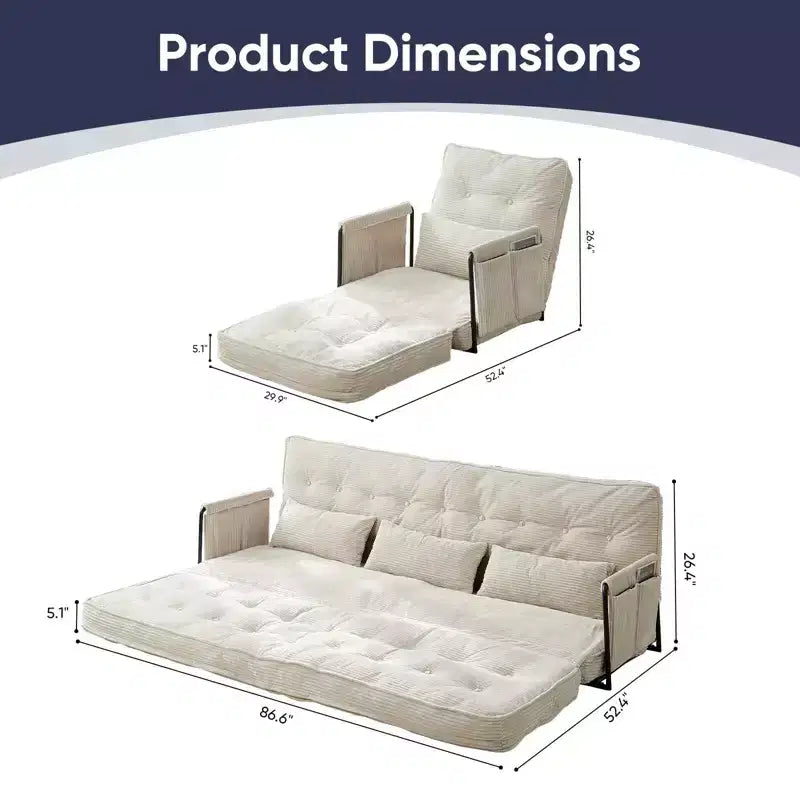 Mjkone multifunktionales Schlafsofa zum Zusammenklappen, Schlafsofa-Set für den Boden, bequemes Sofa mit Kissen, Rückenlehne mit 6 verstellbaren Positionen