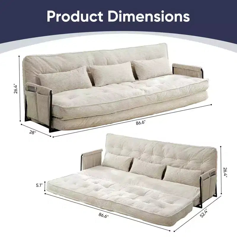 Mjkone multifunktionales Schlafsofa zum Zusammenklappen, Schlafsofa-Set für den Boden, bequemes Sofa mit Kissen, Rückenlehne mit 6 verstellbaren Positionen