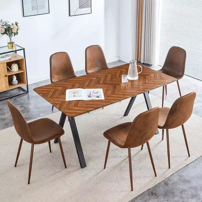 GDFStudio Hobson Set da Pranzo Moderno 5 Pezzi in Legno e Similpelle