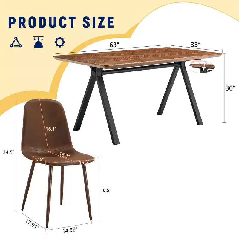 GDFStudio Hobson Set da Pranzo Moderno 5 Pezzi in Legno e Similpelle