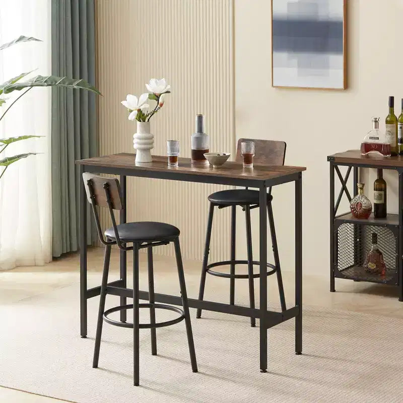 Set da 3 Pezzi Tavolo da Bar Rustico GDFStudio Briar con Sgabelli da Bar Imbottiti in Similpelle