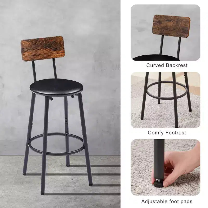 Set da 3 Pezzi Tavolo da Bar Rustico GDFStudio Briar con Sgabelli da Bar Imbottiti in Similpelle