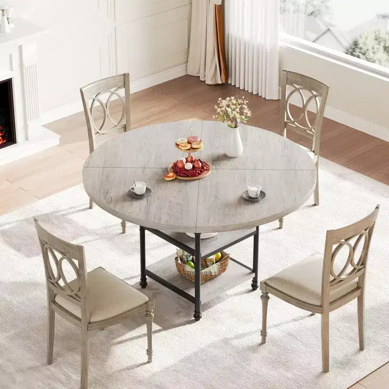 Tavolo da Pranzo Rotondo per 4-6 Persone, Tavolo da Cucina Rotondo in Legno, Tavolo da Pranzo Moderno a 3 Strati con Ripiani, per Sala da Pranzo, Soggiorno (Solo Tavolo)