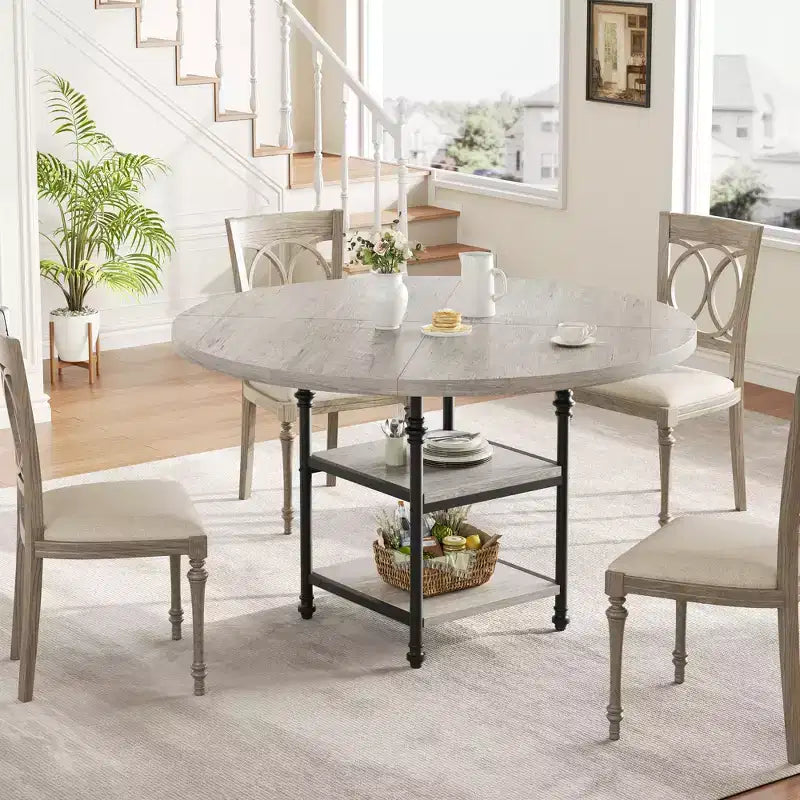Tavolo da Pranzo Rotondo per 4-6 Persone, Tavolo da Cucina Rotondo in Legno, Tavolo da Pranzo Moderno a 3 Strati con Ripiani, per Sala da Pranzo, Soggiorno (Solo Tavolo)