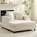 Mjkone Corduroy Comfy Chaise Lounge Deep Seat Sleeper Sofa Chair with Storage Ottoman,Upholstered Single/Loveseat Sofa