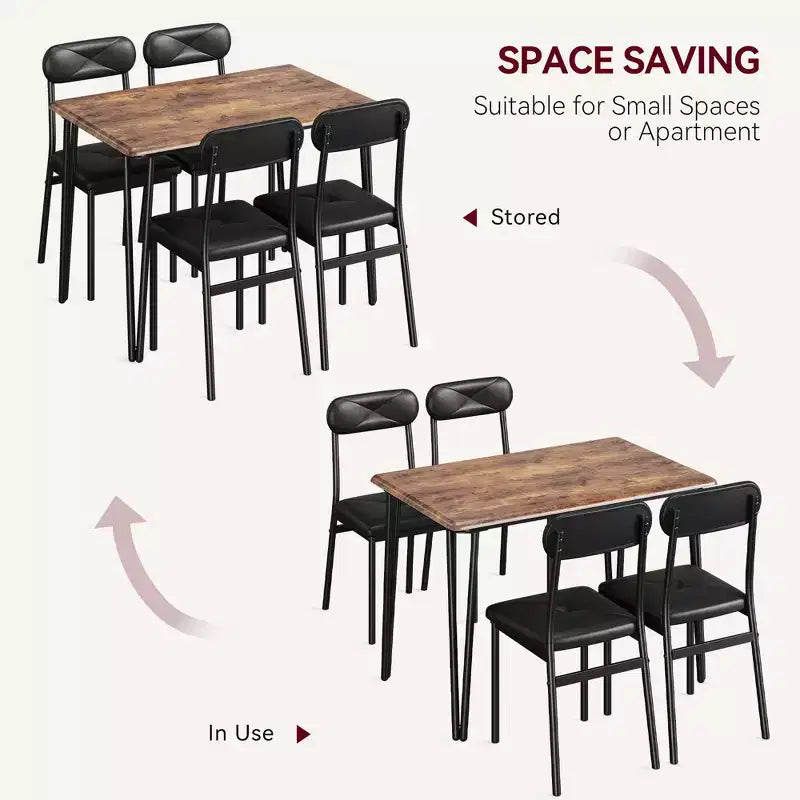 Set tavolo da pranzo 4 pezzi, con 4 sedie per piccoli spazi