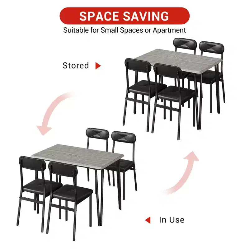 Set tavolo da pranzo 4 pezzi, con 4 sedie per piccoli spazi
