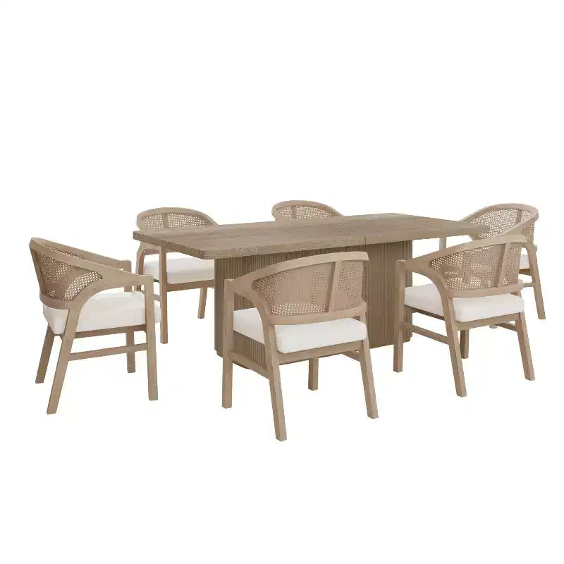 Set da Pranzo da 7 Pezzi Christopher Knight Home Gween Farmhouse con Sedie in Rattan Imbottite in Legno di Gomma