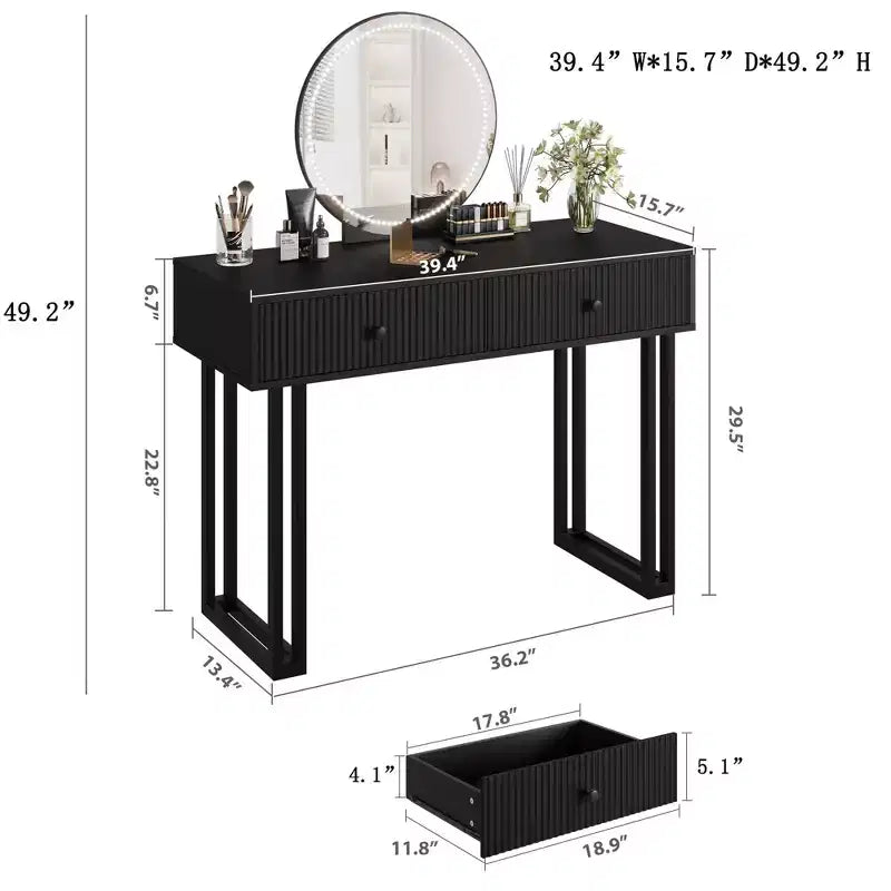 Toeletta con Specchio e Luci, Trucco Vanity con 2 Cassetti, Organizzatore Vanity Moderno con 3 Luci a Colori