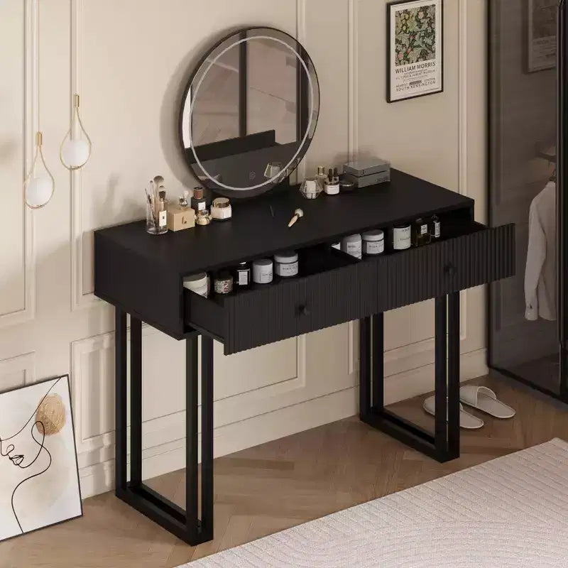 Toeletta con Specchio e Luci, Trucco Vanity con 2 Cassetti, Organizzatore Vanity Moderno con 3 Luci a Colori