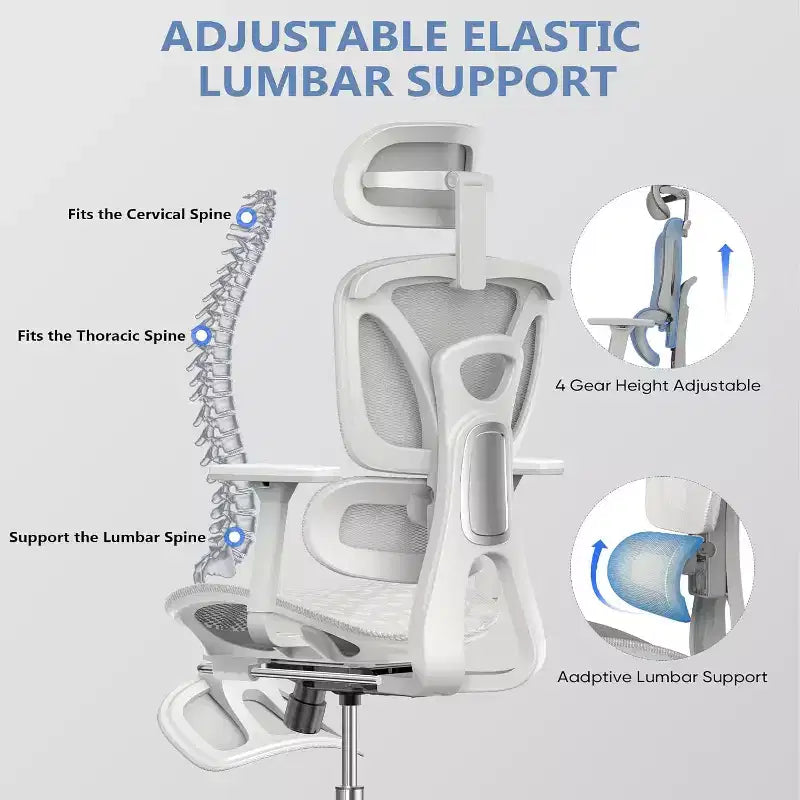 Sedia da ufficio ergonomica EROMMY in rete con poggiapiedi, sedia da computer per persone robuste e alte con poggiatesta regolabile in 3D e braccioli regolabili in 4D