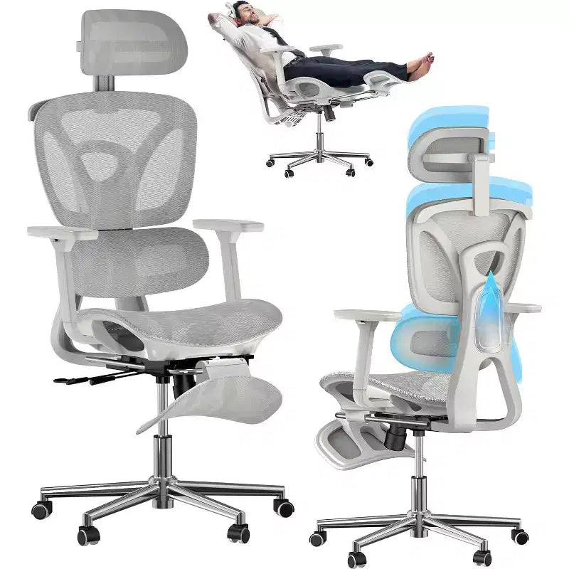 EROMMY Ergonomic Mesh Office Chair with Foot Rest, Big and Tall Computer Chair with 3D Adjustable Headrest and 4D Armrest