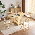 VINGLI Folding Dining Table Set, Extendable Drop Leaf Solid Wood Table with 4 Chairs,rawers & Wheels, Space-Saving for Kitchen