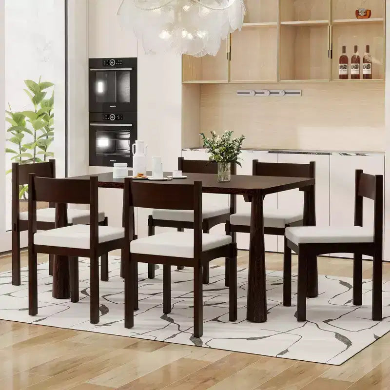 Set da pranzo retrò Whisen da 7 pezzi con sedie imbottite