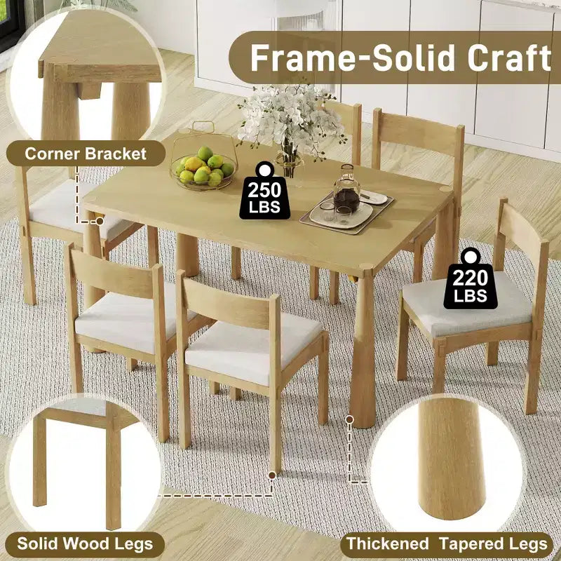 Set da pranzo retrò Whisen da 7 pezzi con sedie imbottite