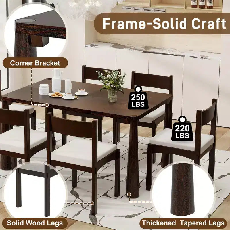 Set da pranzo retrò Whisen da 7 pezzi con sedie imbottite
