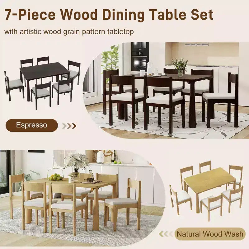 Set da pranzo retrò Whisen da 7 pezzi con sedie imbottite