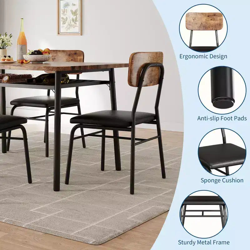 Set moderno da tavolo da pranzo per 4 persone, set da cucina di 5 pezzi con struttura in metallo, 4 sedie imbottite e scaffale portaoggetti per piccoli spazi, appartamento