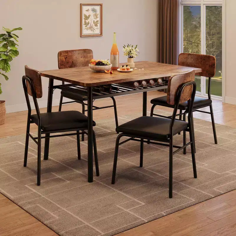 Set moderno da tavolo da pranzo per 4 persone, set da cucina di 5 pezzi con struttura in metallo, 4 sedie imbottite e scaffale portaoggetti per piccoli spazi, appartamento