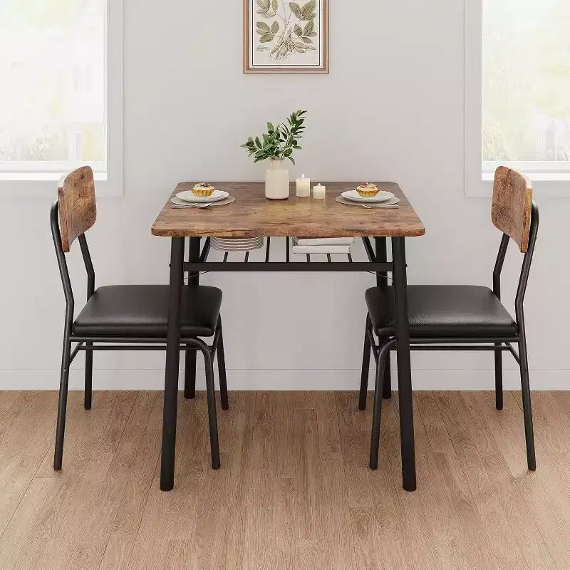 Set da pranzo in 3 pezzi per 2 persone, tavolo da cucina in legno con ripiano portaoggetti, 2 sedie imbottite, set da pranzo per piccoli spazi, appartamento