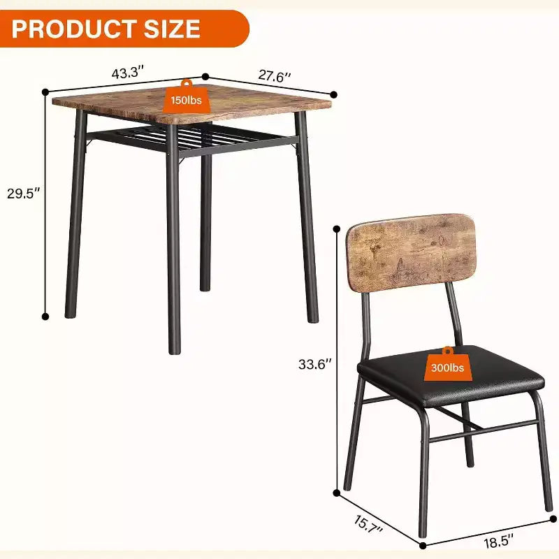 Set da pranzo in 3 pezzi per 2 persone, tavolo da cucina in legno con ripiano portaoggetti, 2 sedie imbottite, set da pranzo per piccoli spazi, appartamento
