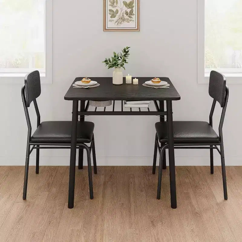 Set da pranzo in 3 pezzi per 2 persone, tavolo da cucina in legno con ripiano portaoggetti, 2 sedie imbottite, set da pranzo per piccoli spazi, appartamento