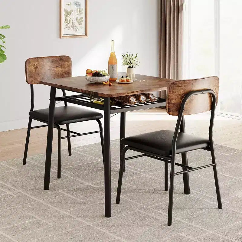 Set da pranzo in 3 pezzi per 2 persone, tavolo da cucina in legno con ripiano portaoggetti, 2 sedie imbottite, set da pranzo per piccoli spazi, appartamento