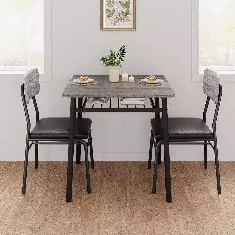 Set da pranzo in 3 pezzi per 2 persone, tavolo da cucina in legno con ripiano portaoggetti, 2 sedie imbottite, set da pranzo per piccoli spazi, appartamento