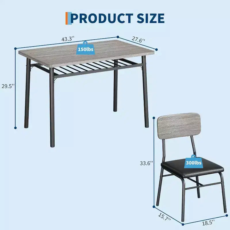 Set da 5 Pezzi per Sala da Pranzo per 4 Persone, Tavolo da Cucina in Legno con Scaffale Contenitore, 4 Sedie Imbottite, Set da Pranzo per Piccoli Spazi, Appartamento