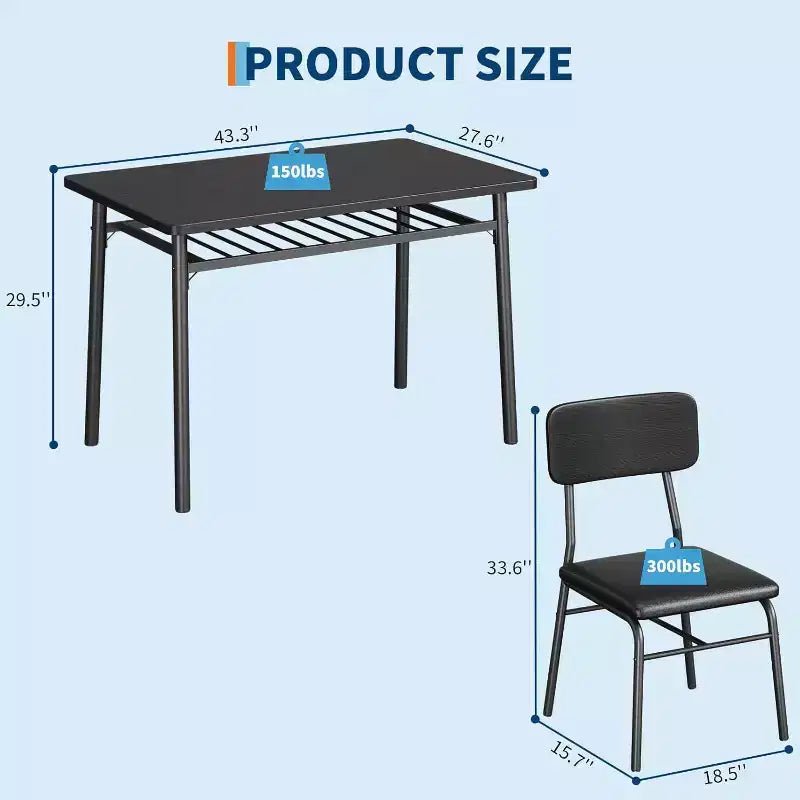 Set da 5 Pezzi per Sala da Pranzo per 4 Persone, Tavolo da Cucina in Legno con Scaffale Contenitore, 4 Sedie Imbottite, Set da Pranzo per Piccoli Spazi, Appartamento