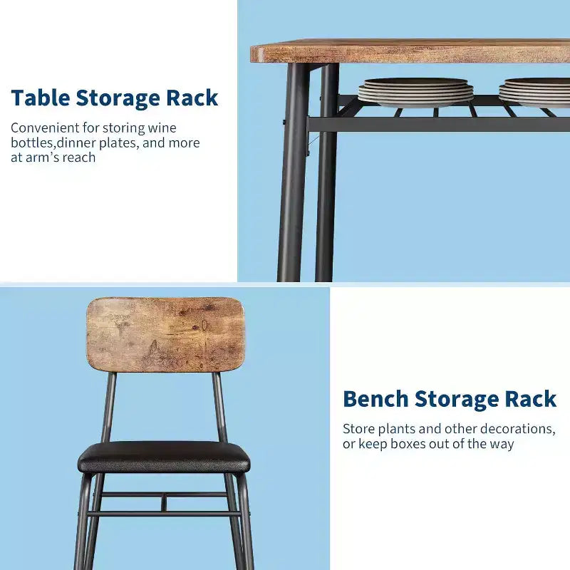 Set da 5 Pezzi per Sala da Pranzo per 4 Persone, Tavolo da Cucina in Legno con Scaffale Contenitore, 4 Sedie Imbottite, Set da Pranzo per Piccoli Spazi, Appartamento