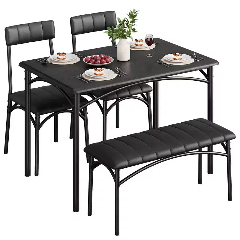 Dining Table Set for 4, Kitchen Table with 2 Upholstered Chairs and 1 Bench, Wood Rectangular Dining Table and Chairs Set for Small Space