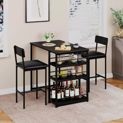1 Dining Table & 2 High Chairs Bar Dining Set, Easy Assembly, Modern Compact Table Set for Kitchen Dining Room Small Space Home Furniture