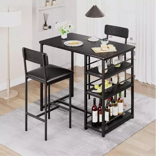 1 Dining Table & 2 High Chairs Bar Dining Set, Easy Assembly, Modern Compact Table Set for Kitchen Dining Room Small Space Home Furniture