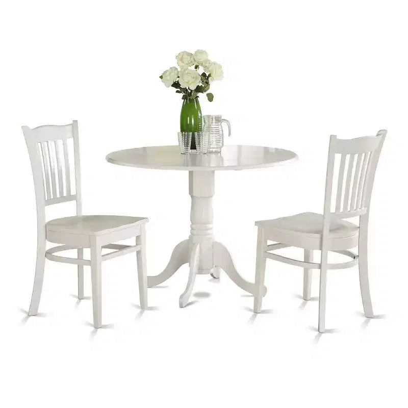 Set HomeStock da 5 Pezzi Tavolo da Cucina e Sedie Include un Tavolo da Pranzo Rotondo con Ante a Ribalta e 4 Sedie da Pranzo, 42x42 Pollici, Bianco Lino
