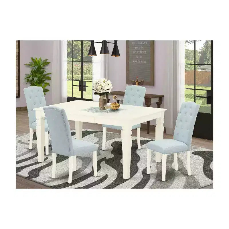 HomeStock Linen White Rectangle Dining Set Modern Style 101177