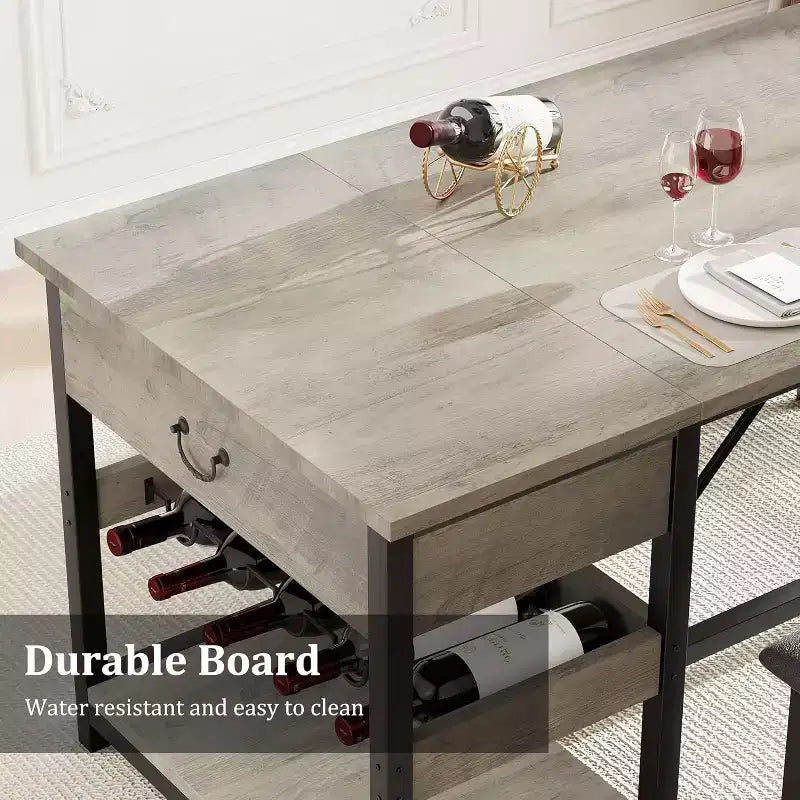 Set da pranzo CuisinSmart per 4, set da pranzo con 2 panche imbottite, set da sala da pranzo salvaspazio con cassetti portaoggetti e portabottiglie