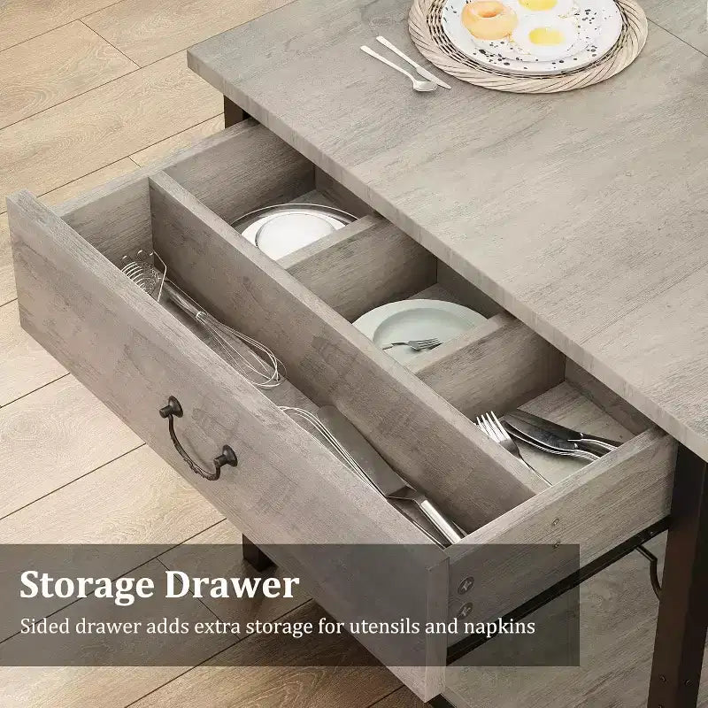 Set da pranzo CuisinSmart per 4, set da pranzo con 2 panche imbottite, set da sala da pranzo salvaspazio con cassetti portaoggetti e portabottiglie