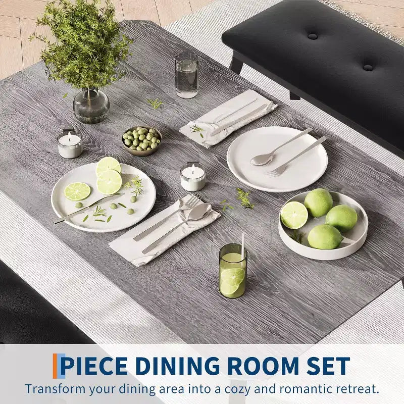 Set da pranzo da 3 pezzi, tavolo da cucina rettangolare in legno con 2 panche imbottite, set dinette salvaspazio in stile rustico