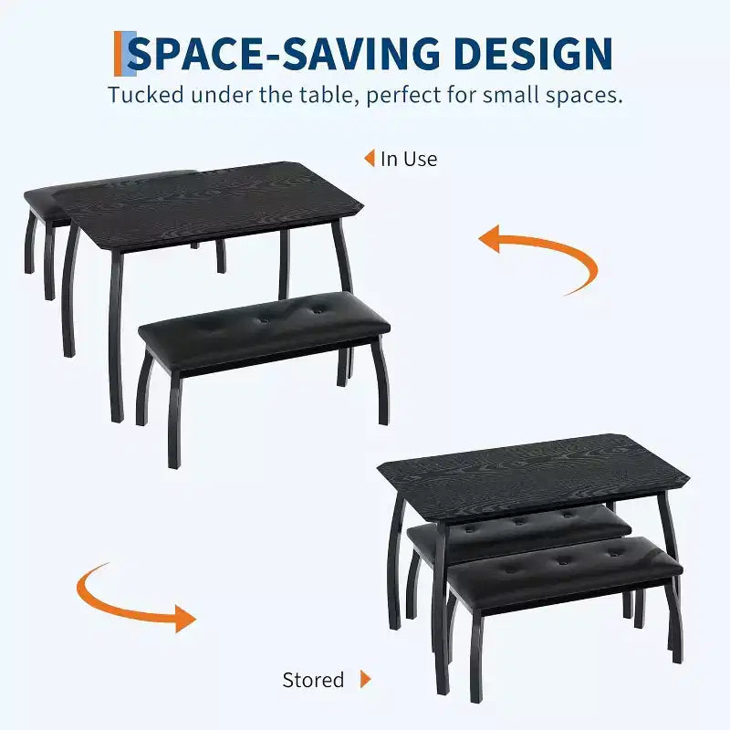 Set da pranzo da 3 pezzi, tavolo da cucina rettangolare in legno con 2 panche imbottite, set dinette salvaspazio in stile rustico
