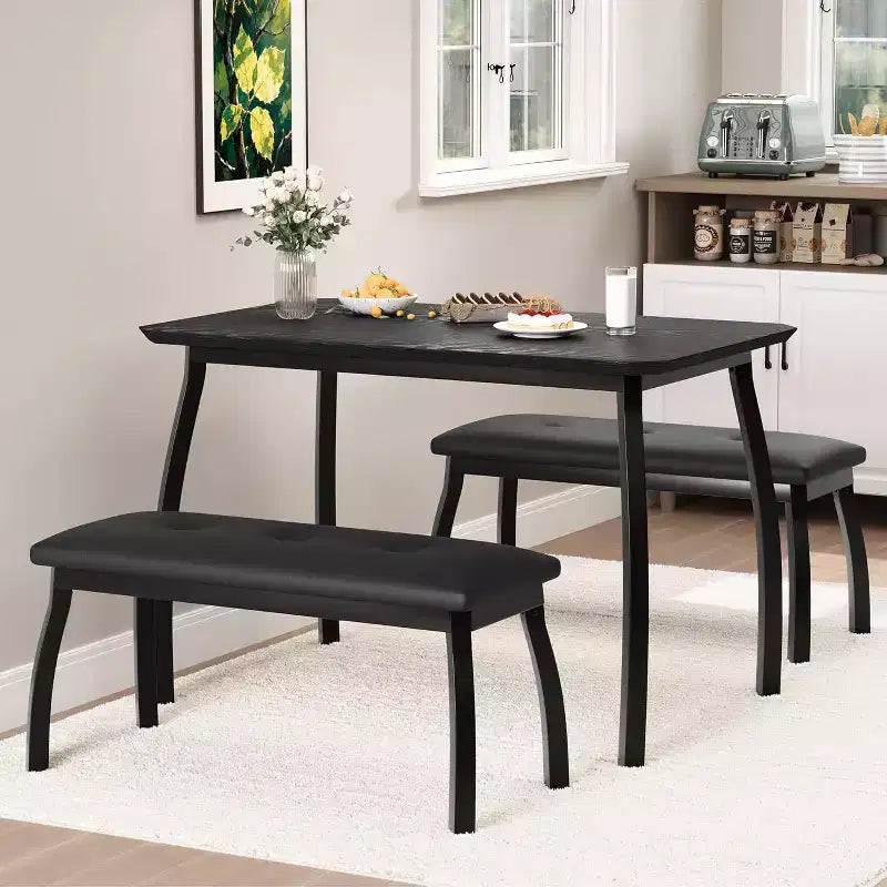 Set da pranzo da 3 pezzi, tavolo da cucina rettangolare in legno con 2 panche imbottite, set dinette salvaspazio in stile rustico