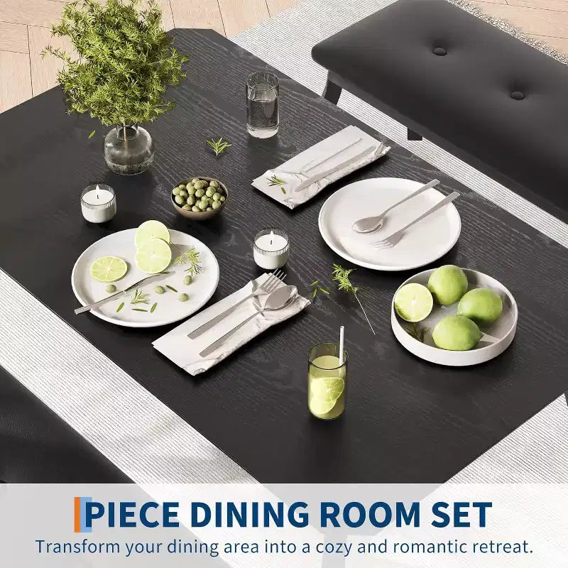 Set da pranzo da 3 pezzi, tavolo da cucina rettangolare in legno con 2 panche imbottite, set dinette salvaspazio in stile rustico