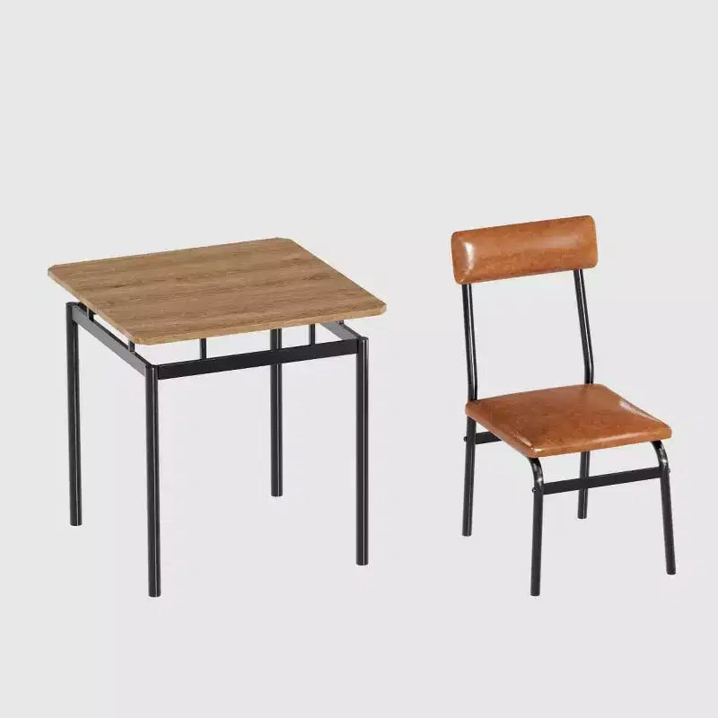 Set da pranzo industriale marrone da 3 pezzi per 2 persone con sedie imbottite in PU, tavolo da cucina con struttura in metallo salvaspazio per piccoli ambienti