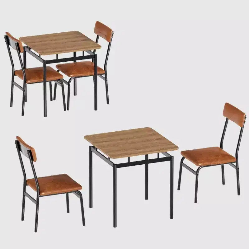 Set da pranzo industriale marrone da 3 pezzi per 2 persone con sedie imbottite in PU, tavolo da cucina con struttura in metallo salvaspazio per piccoli ambienti